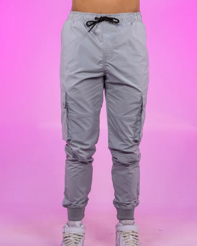 Cool Grey Ribbed and Cuffed Woven Cargo Pants