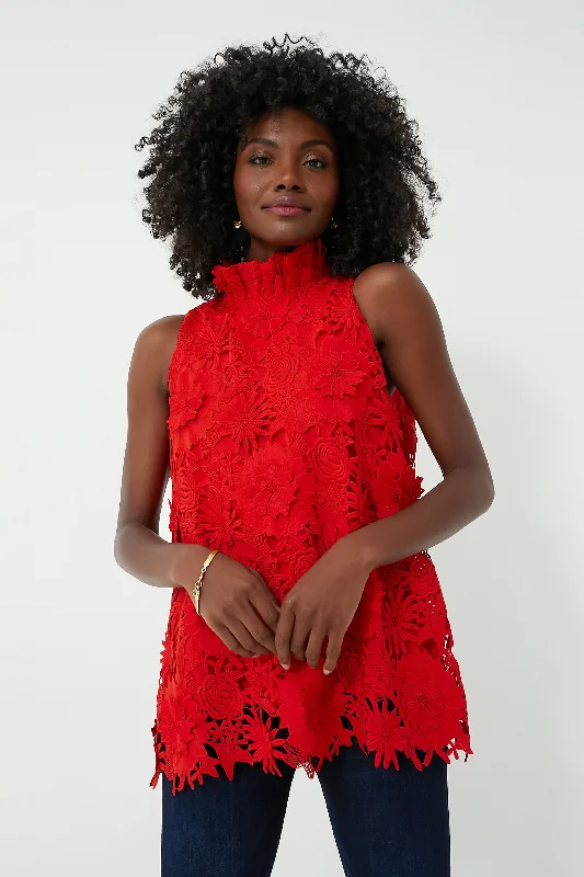 Red Guipure Lace Mason Top