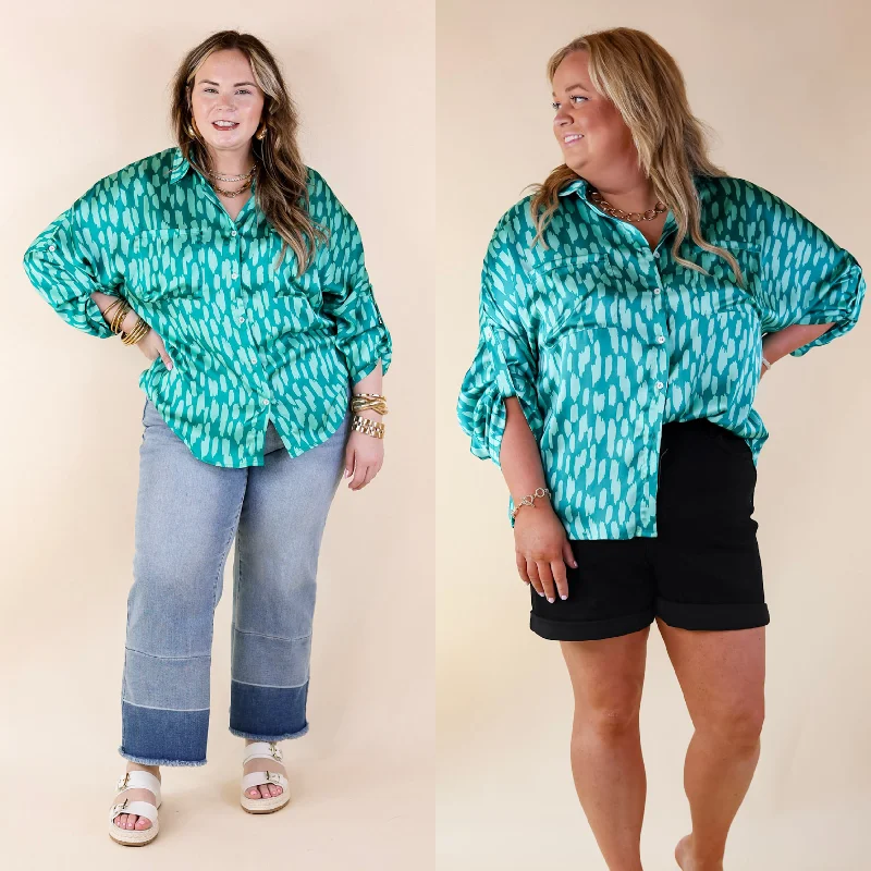 A Perfect Day Button Up Poncho Top in Teal Green Mix