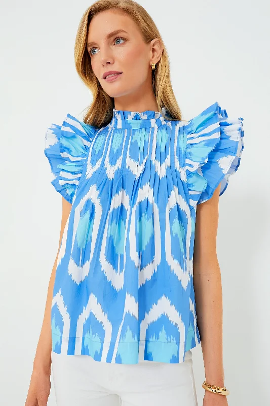 Exclusive Blue Odisha Pintuck Ruffle Blouse