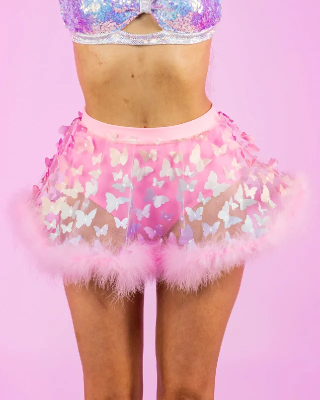 Butterfly Oasis Multi Pink Sheer Skirt with Marabou Trim