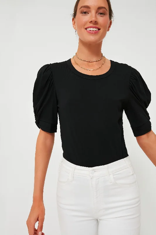 Black Vesty Puff Short Sleeve Crewneck