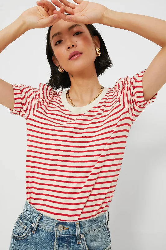 Red Striped Vesty Puff Short Sleeve Crewneck