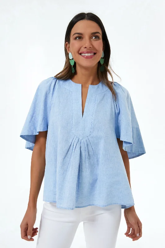 Chambray Finley Flutter Sleeve Top