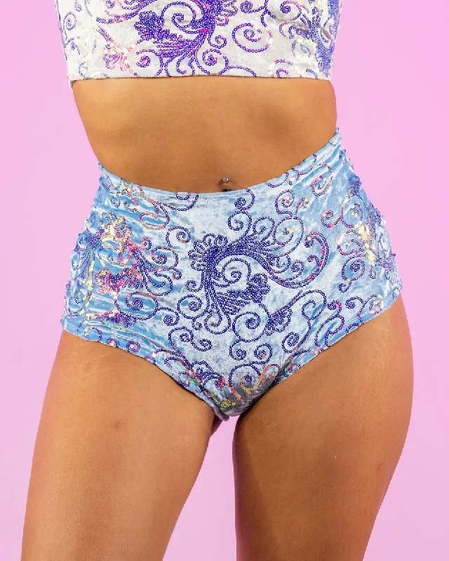 Baby Blue Cosmic Velvet High Waist Shorts