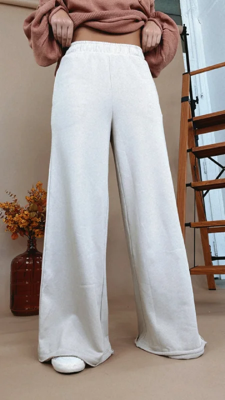 French Terry Wide Leg Sweatpants, Sand