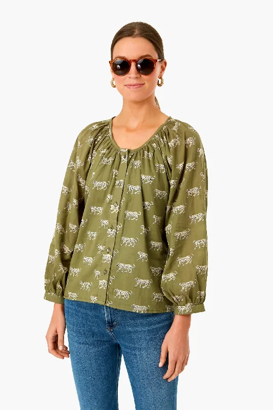 Olive Cheetah Organic Frances Blouse