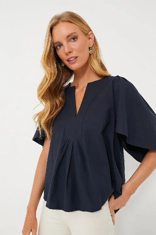 Navy Finley Flutter Sleeve Top