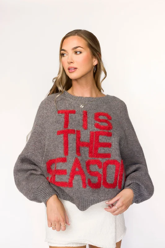 'Tis the Season Crewneck Sweater in Charcoal $20 off - Final Sale