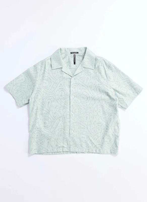 Dyed Cotton Leno Open Collar Short Sleeve Shirt