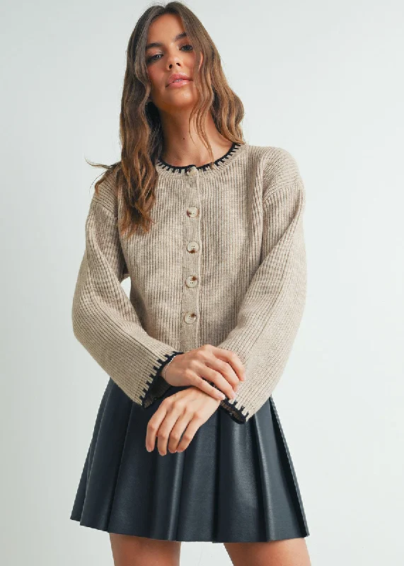 Cordelia Contrast Edge Cardigan - Taupe Black