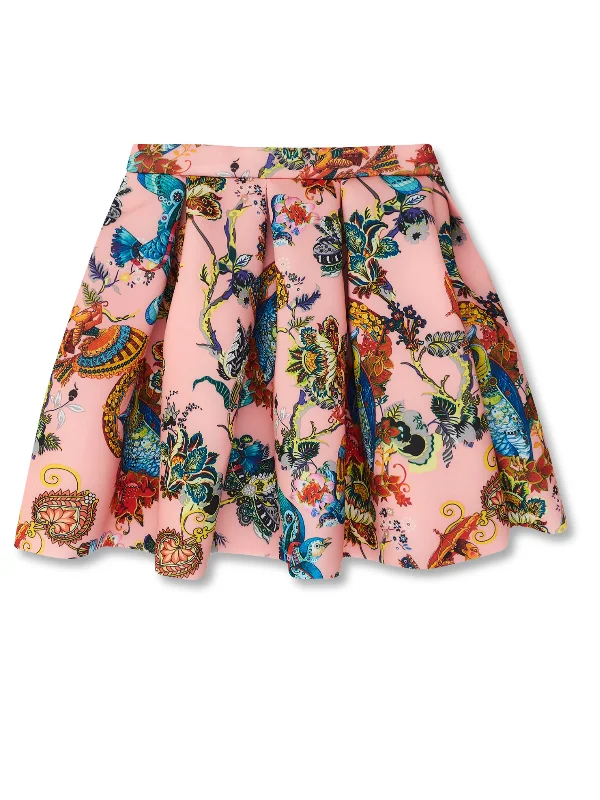 Botanical Owl Coral Neoprene Pleated Skirt by Kids Couture