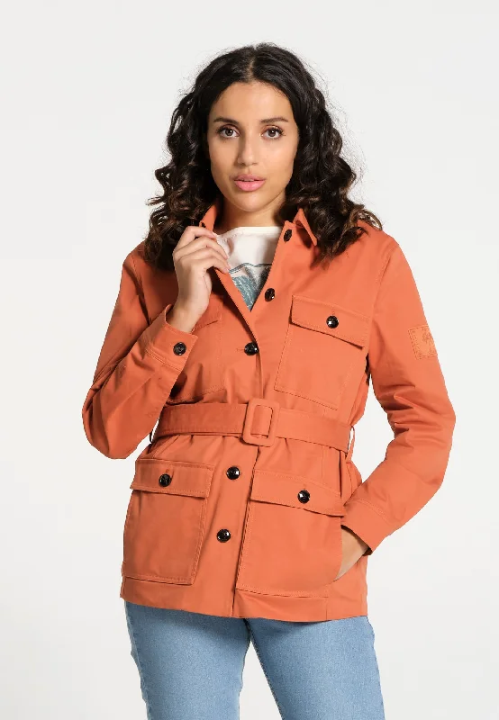 Veste femme saharienne rouille avec ceinture ajustable à la taille