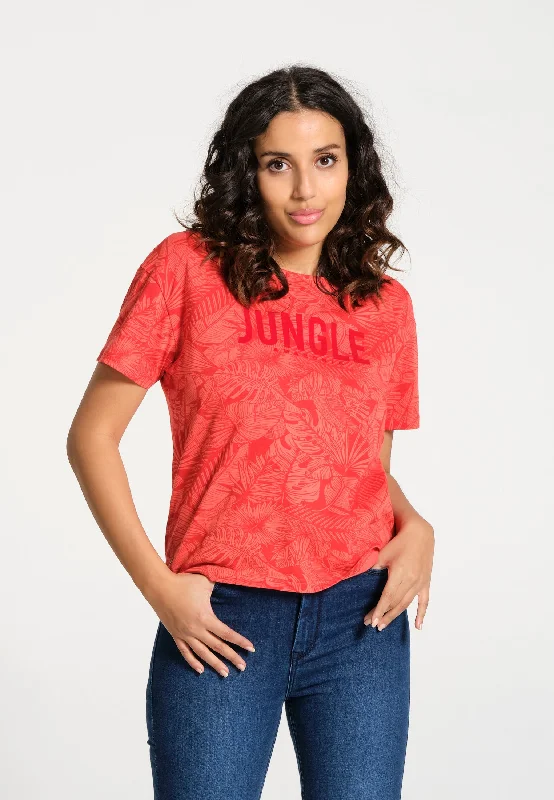 T-Shirt femme corail avec imprimé jungle