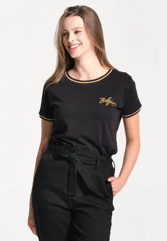 T-Shirt femme noir avec logo Belgium