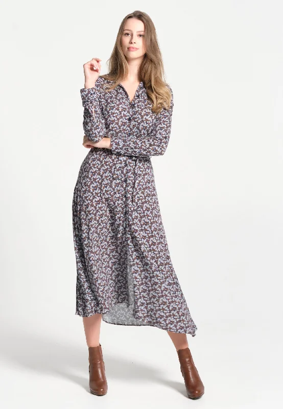 Robe femme longue avec ceinture à la taille imprimé floral