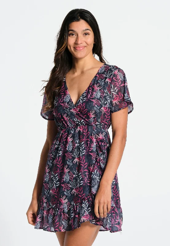 Robe femme courte à motifs en viscose