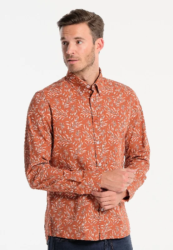 Chemise homme rouille avec feuilles