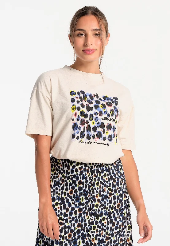 T-Shirt femme crème avec motif léopard