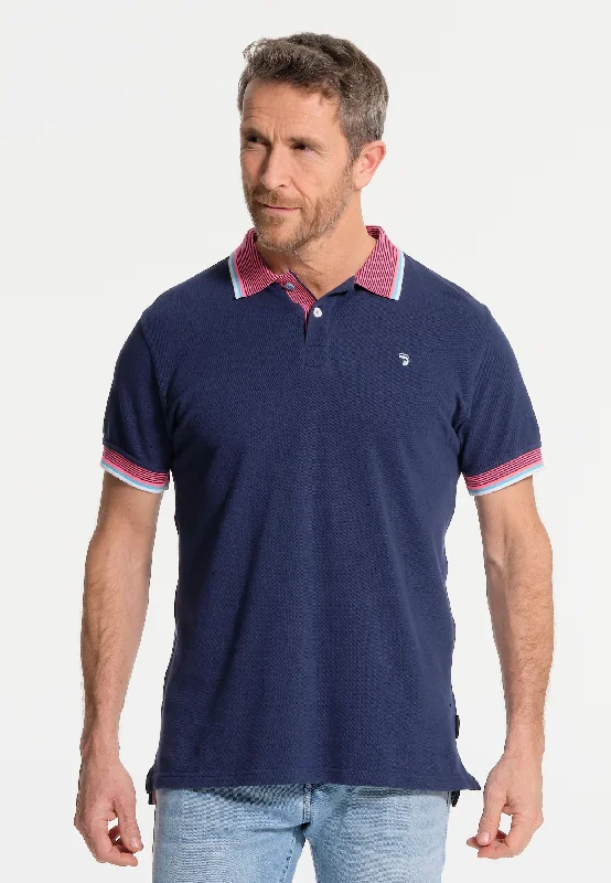 Polo homme bleu marine avec col à motifs