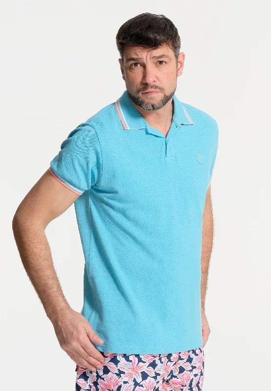 Polo homme bleu clair et finitions contrastées