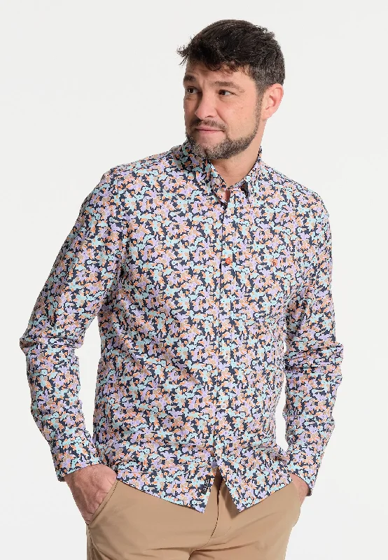 Chemise homme bleue et fleurs