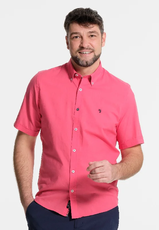 Chemise homme manches courtes rouge - effet lin