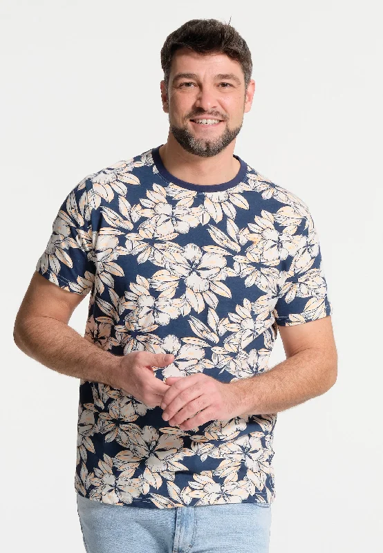 T-shirt homme bleu et grosses fleurs