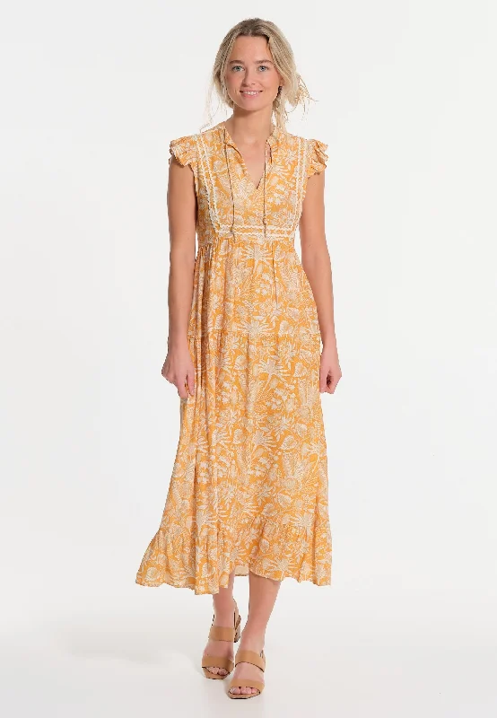 Robe longue sans manches jaune à palmiers