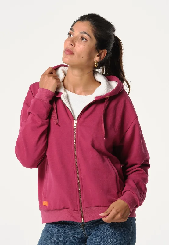 Sweatshirt femme rose avec tirette et capuche