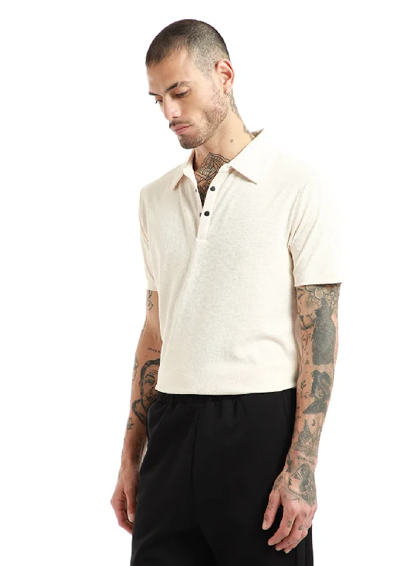 Basket Weave Off White Polo T-shirt