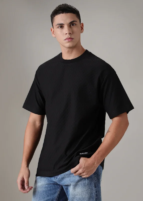 Black Textured Regular Fit T-shirt