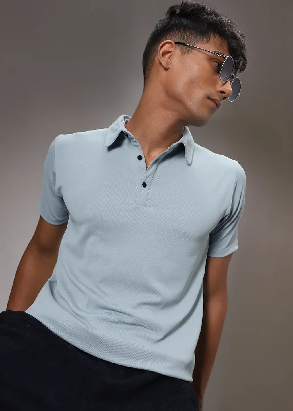 Light Blue Ribbed Polo T-shirt