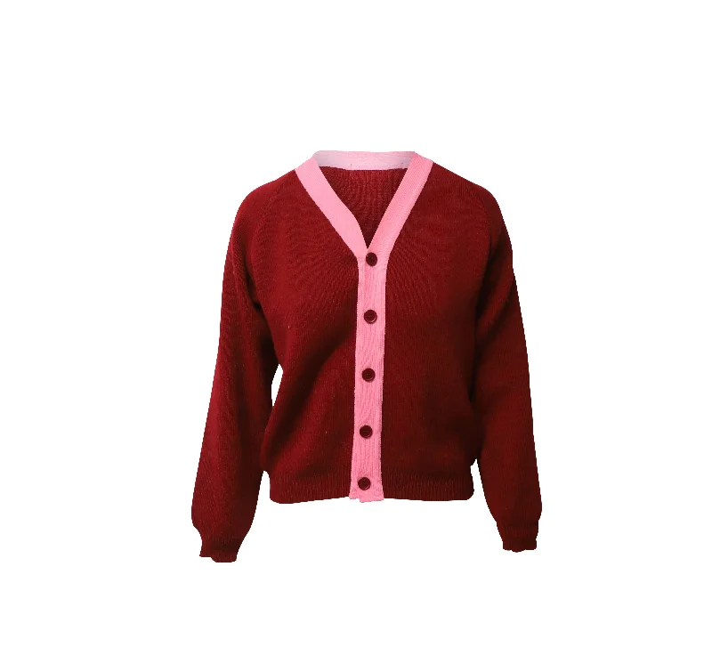 Comme des Garçons Girl x Lochaven of Scotland Knit Cardigan in Red and Pink Acrylic