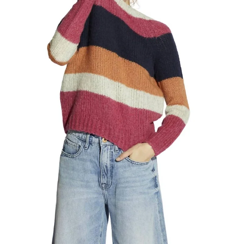 Daja Raglan Sleeve Sweater In Punch Bowl Stripe