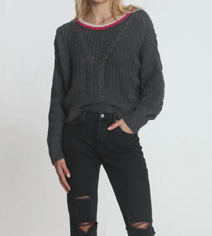 Dakota Cable Crew Sweater In Charcoal