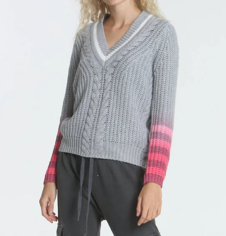 Dip Dyed Vee Sweater In Grey