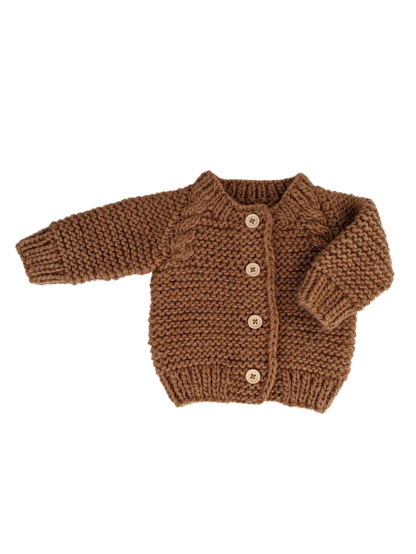 Garter Stitch Cardigan Sweater, Pecan