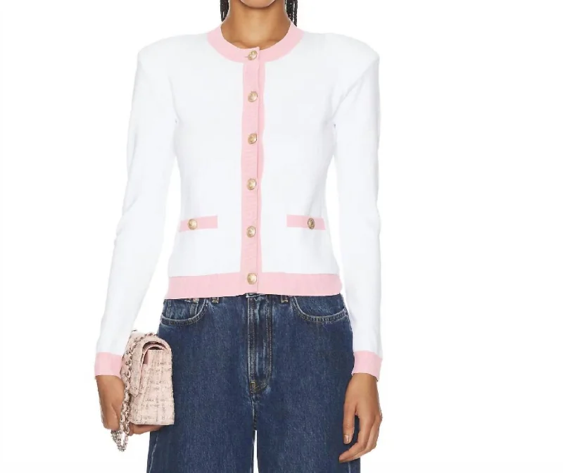 Leon Cardigan In White/pink