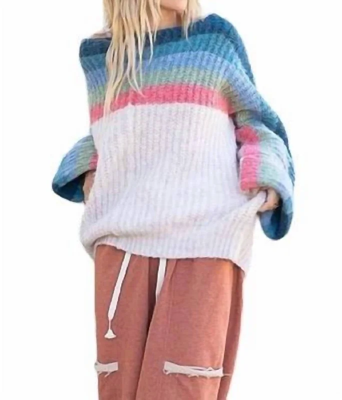 Long Sleeve Sweater In See The Rainbow