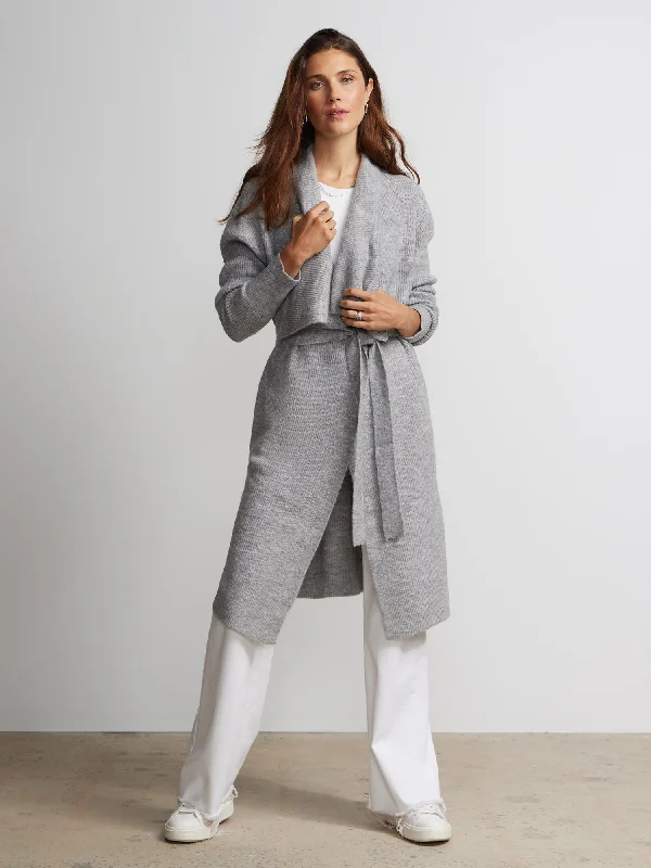 Draped Collar Tie Waist Long Cardigan