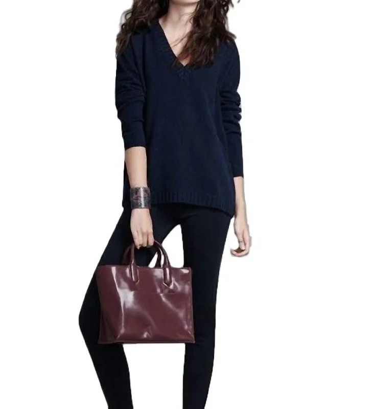 Luxe T-Back Vee Sweater In Navy/truffle