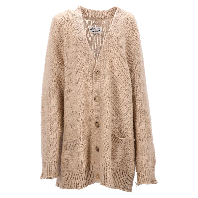 Maison Margiela V-Neck Brushed Cardigan in Beige Linen