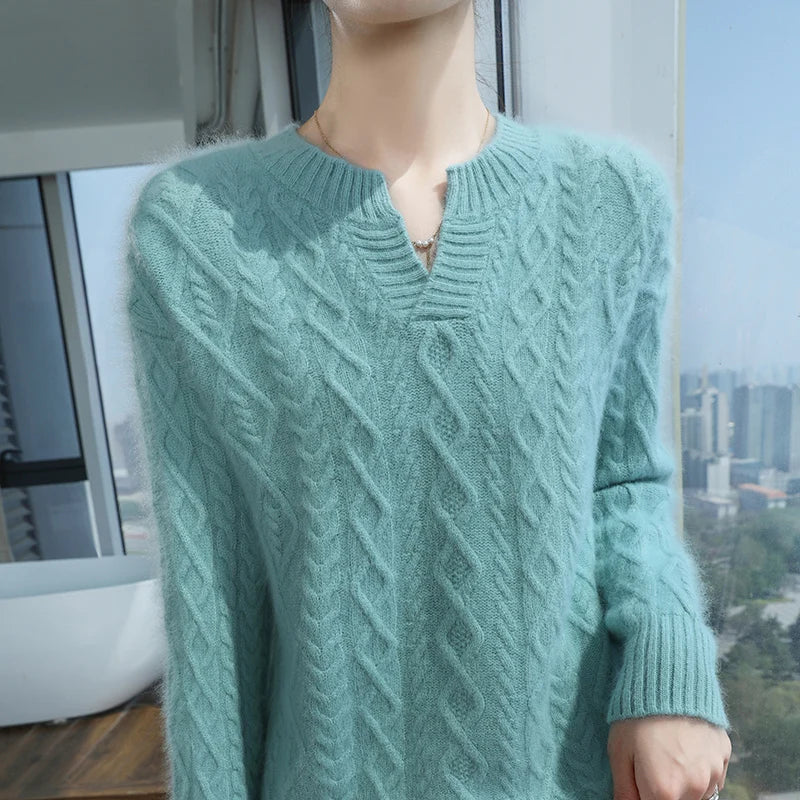 Mink Cashmere Autumn Winter New Women's Round Neck Cardigan Jumper Fashion Diamond Warm Sweater