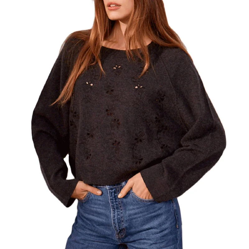 Miriam Embroidered Wool Sweater In Dark Grey Melange