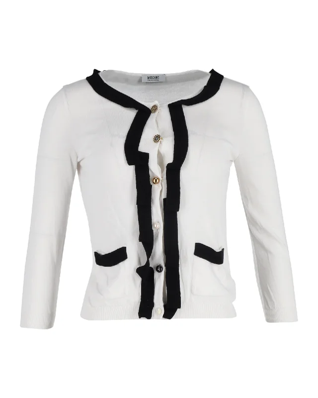 Moschino Contrasting Trim Cardigan in White Cotton Wool