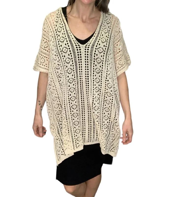 Open Knit Pull Over Sweater In Beige