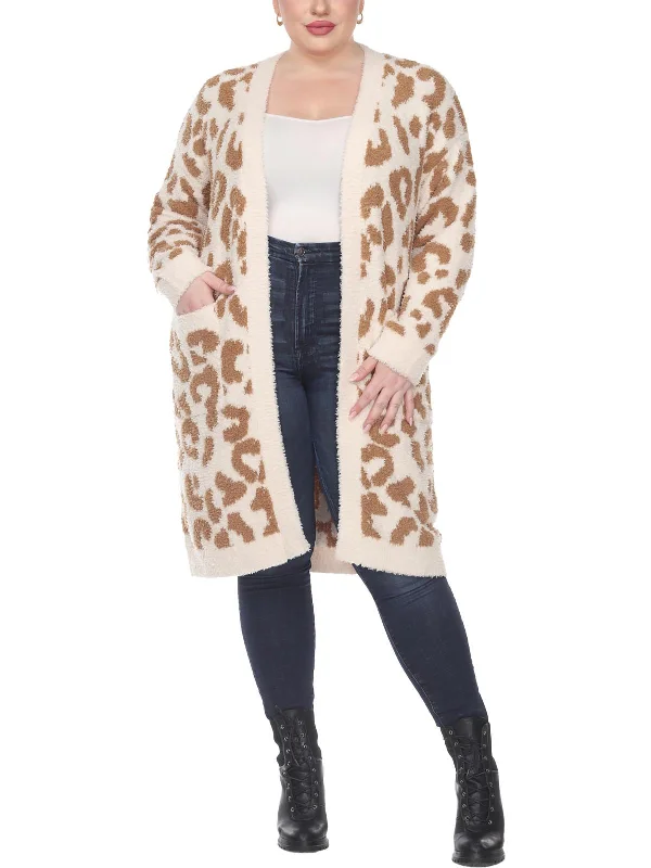 Plus Womens Knit Leopard Cardigan Sweater