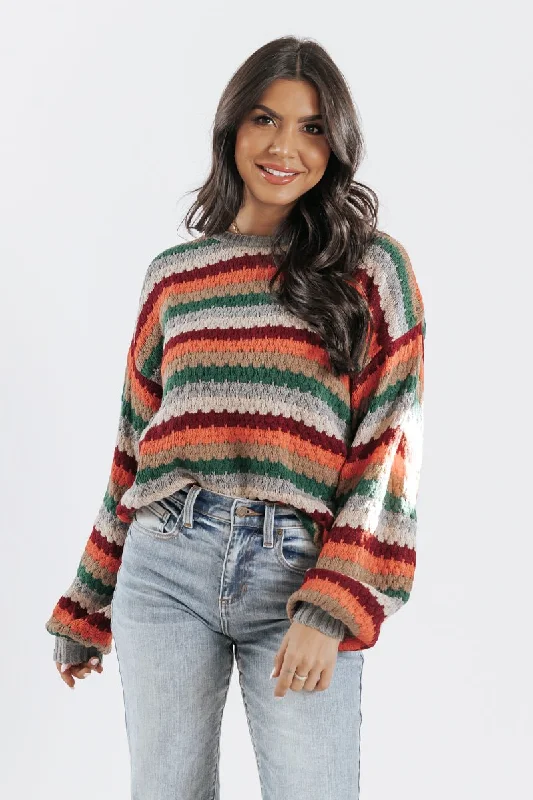 Shades of Autumn Crochet Knit Striped Sweater - FINAL SALE