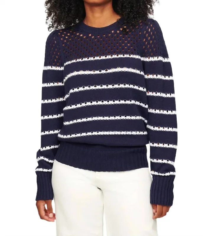 Skylar Multi Stripe Crew Sweater In Midnight Multi